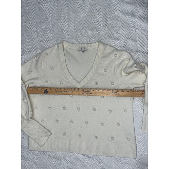 Madewell Cream Pom-Pom Sweater XL V-Neck Merino Wool Blend Cozy Soft Knit Sale!! - Picture 6 of 8